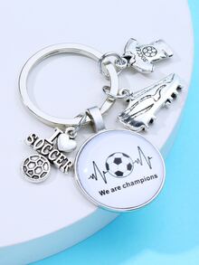 標語圖案圓形和足球球衣吊墜鑰匙圈 - 銀色 - 查看 2