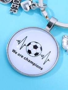 標語圖案圓形和足球球衣吊墜鑰匙圈 - 銀色 - 查看 3