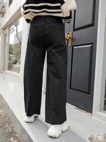 DAZY Quần jean chi tiết túi ống rộng - màu đen - Xem 2