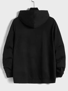 GENTILAND 男士素色拉鏈開襟抽繩連帽衫 - 黑色 - 查看 2