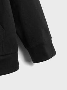 GENTILAND 男士素色拉鏈開襟抽繩連帽衫 - 黑色 - 查看 4