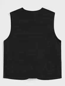 Manfinity VCAY 男士字母貼布翻蓋口袋搭扣細節夾克背心 - 黑色 - 查看 2