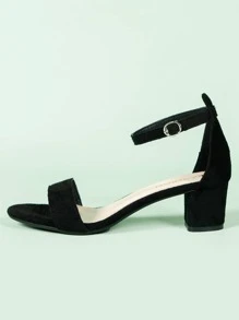 Dép xăng đan Tối giản Suedette  Gót thô Dây đeo mắt cá chân - màu đen - Xem 1