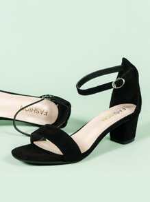 Dép xăng đan Tối giản Suedette  Gót thô Dây đeo mắt cá chân - màu đen - Xem 3