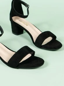 Dép xăng đan Tối giản Suedette  Gót thô Dây đeo mắt cá chân - màu đen - Xem 4