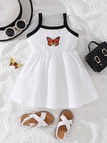 SHEIN Playful Pals Baby Girl Butterfly Print Contrast Binding Cami Dress - White - View 1