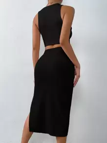 Zolique Tank Top & Split Thigh Skirt - Black - View 2