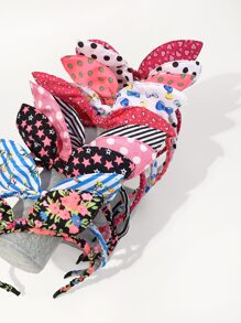 10入組波卡圓點和條紋圖案蝴蝶結裝飾髮箍 - 彩色 - 查看 7
