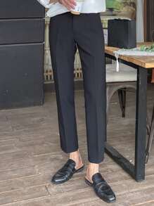 DAZY Men Fold Pleated Tailored Pants Business Attire - Black - View 2