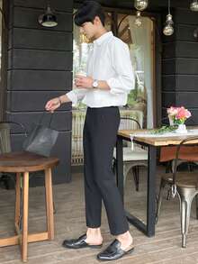 DAZY Men Fold Pleated Tailored Pants Business Attire - Black - View 4
