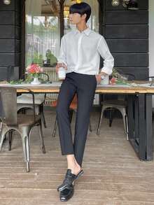 DAZY Men Fold Pleated Tailored Pants Business Attire - Black - View 5