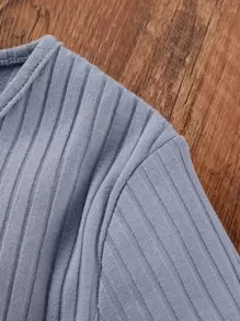 SHEIN 女孩木耳邊T恤和碎花吊帶洋裝 - 藍白色 - 查看 4