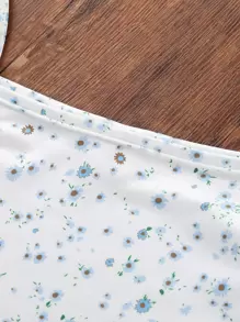 SHEIN 女孩木耳邊T恤和碎花吊帶洋裝 - 藍白色 - 查看 7