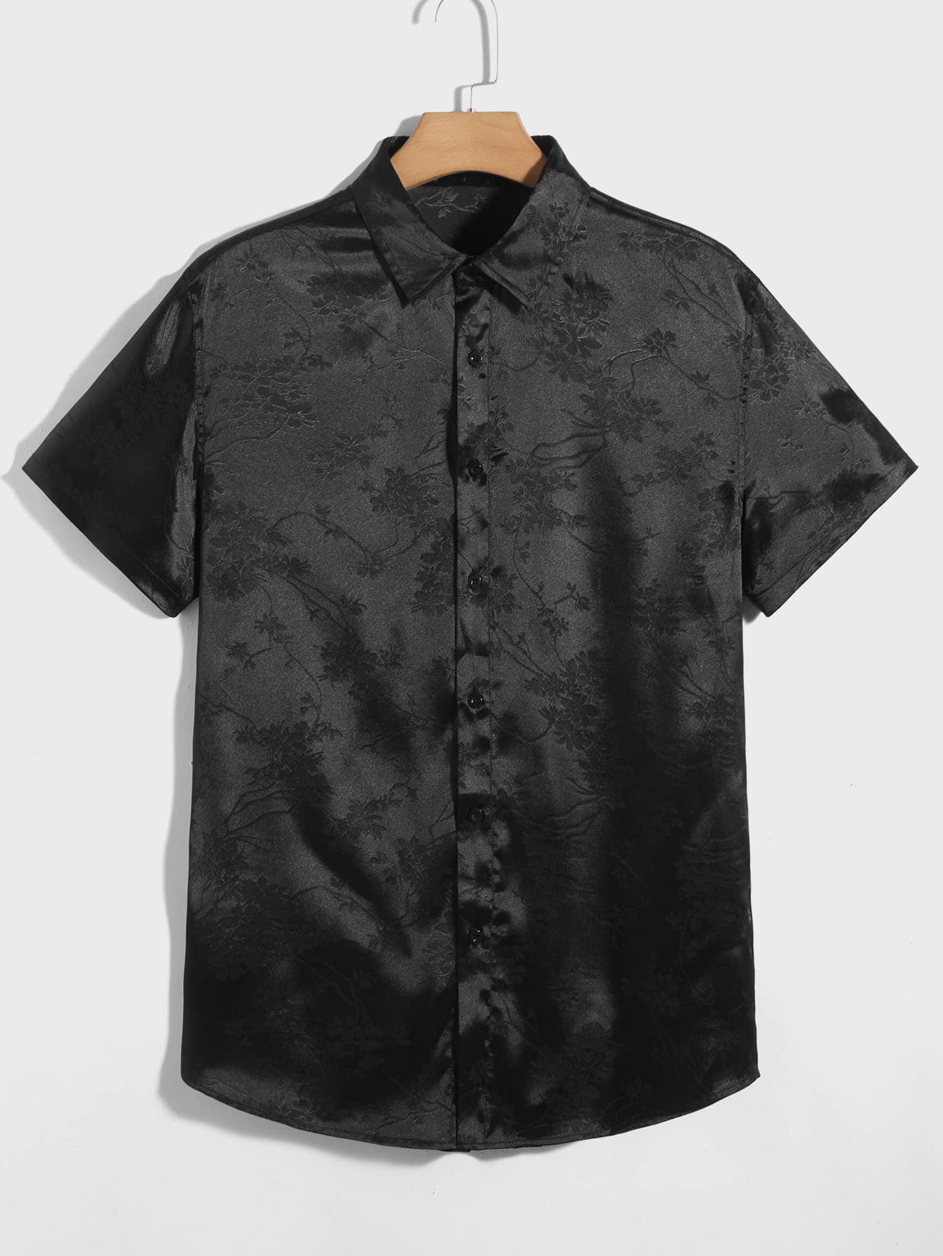 GENTILAND Áo sơ mi Nam Nút phía trước màu trơn Buổi tiệc - màu đen - Xem 1