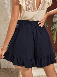 Shorts de pierna ancha bajo con fruncido - Azul Marino - Ver 2