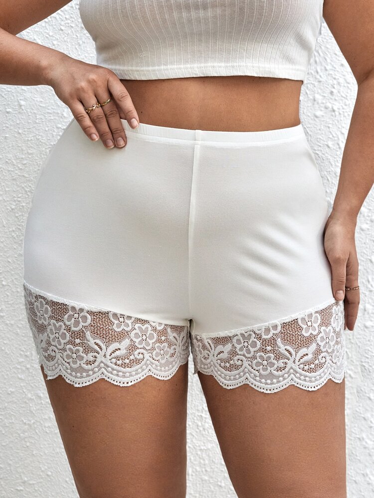 SHEIN SXY Plus Contrast Lace Biker Shorts | SHEIN USA
