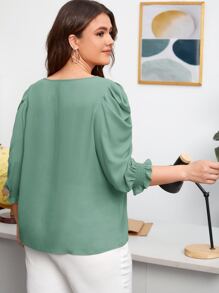 SHEIN Clasi Plus Solid Flounce Sleeve Blouse - Mint Green - View 2