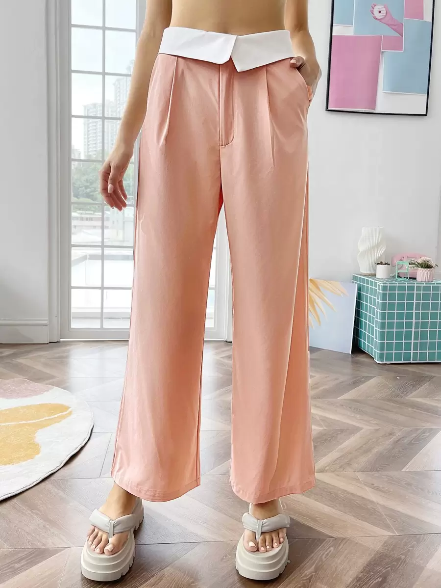 Dopamine Dressing High Waist Wide Leg Trousers - Coral Pink - View 1