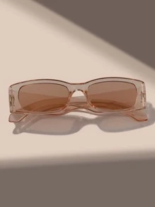 1pc Rectangular Narrow Frame Sunglasses, Suitable For Street Style, Travel, Sports, Driving, Festivals, Beach, Electronic Music Festivals, Outings, Summer Accessories, Vacations, Family Outings, Golf, Hiking, Elegant Attire, Street Style Accessories, Sports, Parties, Outdoor Activities, Fishing, Holidays, Outdoor Activities, Vacations - Champagne - View 2