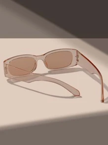 1pc Rectangular Narrow Frame Sunglasses, Suitable For Street Style, Travel, Sports, Driving, Festivals, Beach, Electronic Music Festivals, Outings, Summer Accessories, Vacations, Family Outings, Golf, Hiking, Elegant Attire, Street Style Accessories, Sports, Parties, Outdoor Activities, Fishing, Holidays, Outdoor Activities, Vacations - Champagne - View 3