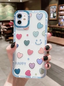 Heart & Smile Print Clear Phone Case - Multicolor - View 1
