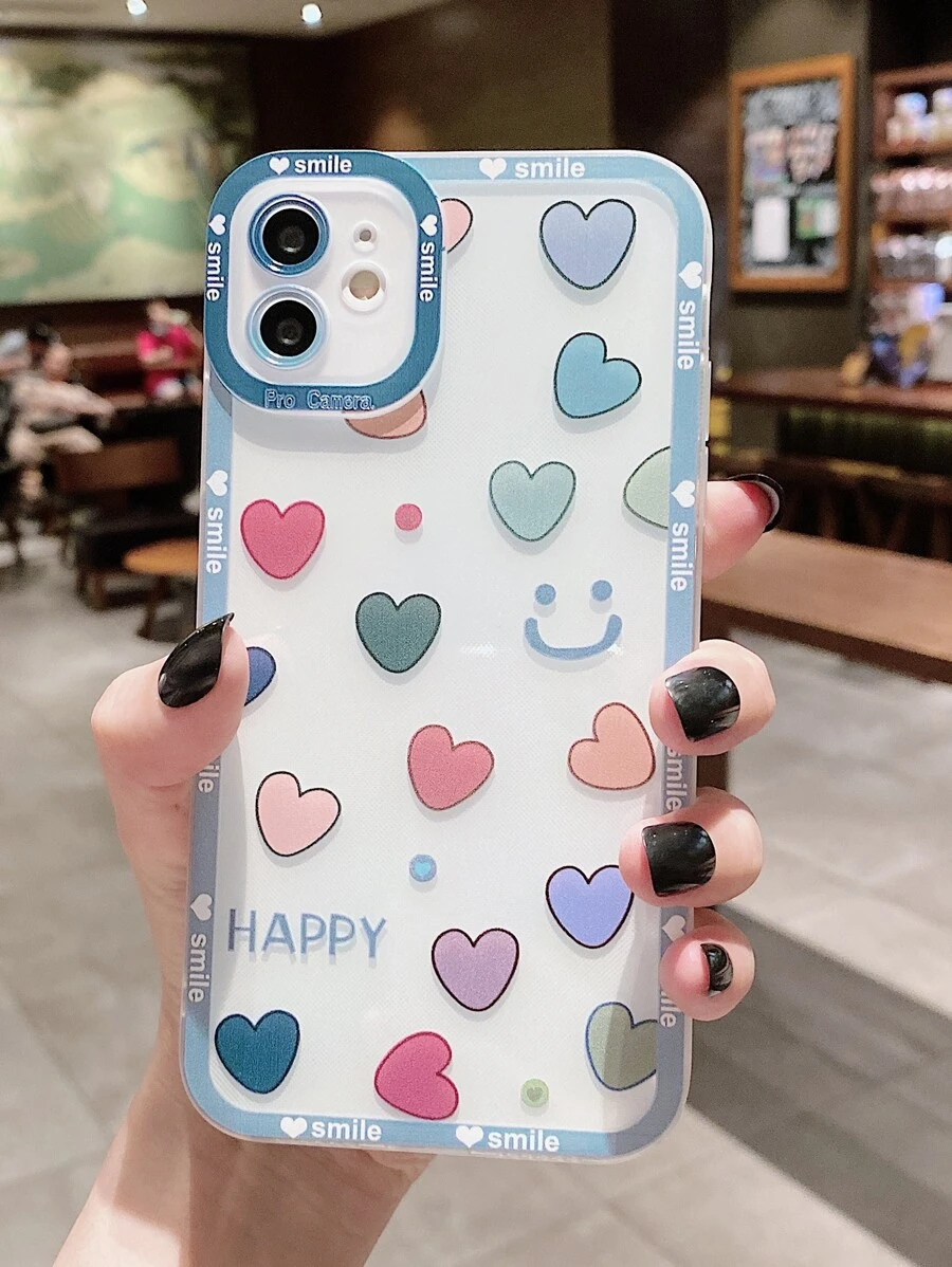 Heart & Smile Print Clear Phone Case - Multicolor - View 1