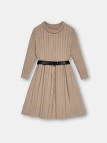 小女童條紋針織百褶毛衣洋裝不附腰帶