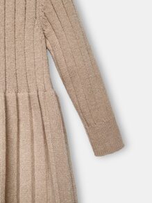 小女童條紋針織百褶毛衣洋裝不附腰帶