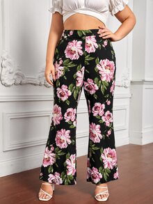 SHEIN Unity Plus Floral Print Wide Leg Trousers - Multicolor - View 2