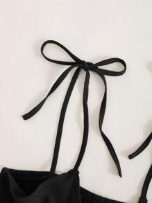 Trelyra 打結細節打褶荷葉邊吊帶連體短褲 - 黑色 - 查看 4