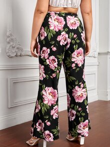 SHEIN Unity Plus Floral Print Wide Leg Trousers - Multicolor - View 3