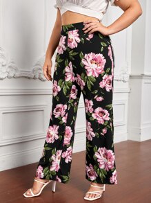SHEIN Unity Plus Floral Print Wide Leg Trousers - Multicolor - View 4