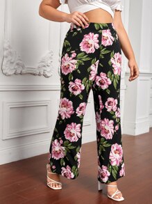 SHEIN Unity Plus Floral Print Wide Leg Trousers - Multicolor - View 5