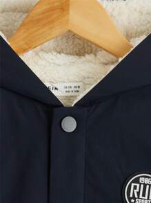 SHEIN 男孩補丁細節連帽加絨內裏外套