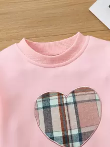 SHEIN 年輕女孩格子心形繡花套頭衫 - 淺粉色 - 查看 3