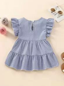 SHEIN Young Girl Striped Print Butterfly Sleeve Ruffle Hem Peplum Blouse
