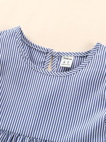 SHEIN Young Girl Striped Print Butterfly Sleeve Ruffle Hem Peplum Blouse