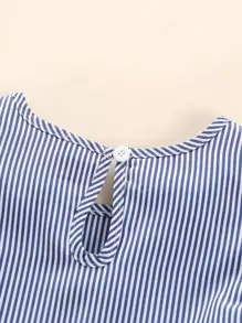 SHEIN Young Girl Striped Print Butterfly Sleeve Ruffle Hem Peplum Blouse