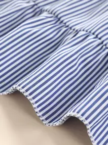 SHEIN Young Girl Striped Print Butterfly Sleeve Ruffle Hem Peplum Blouse