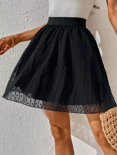 SHEIN Frenchy Swiss Dot High Waist Bridgerton  Skirt Winter Black Casual Black