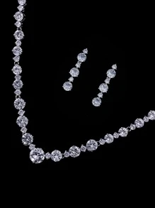 Cubic Zirconia Decor Necklace & Drop Earrings