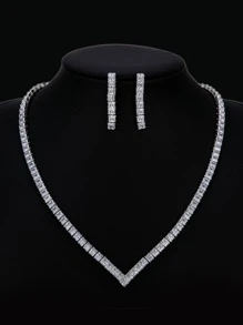 Rhinestone Decor Necklace & Drop Earrings