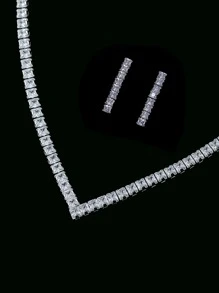 Rhinestone Decor Necklace & Drop Earrings