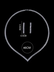 Rhinestone Decor Necklace & Drop Earrings