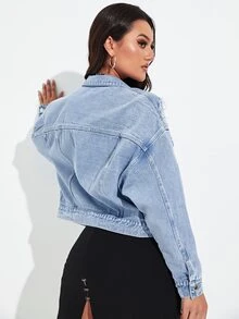 Cazadora mezclilla desgarro crudo de hombros caídos - Lavado ligero - Ver 2