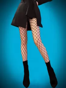 ROMWE Solid Fishnet Tights - Black - View 1