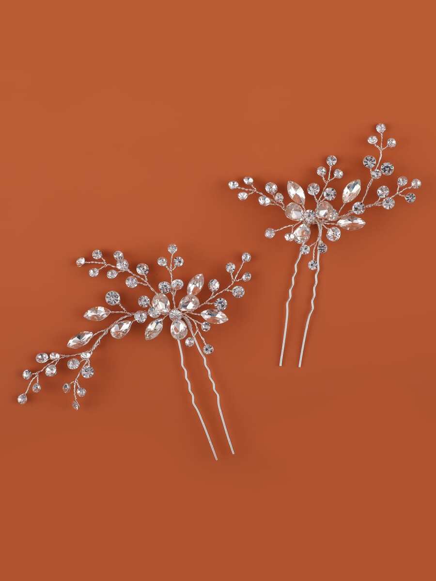 2 chiếc kẹp tóc đính đá lấp lánh trang trí cô dâu, vương miện phong cách Boho, phụ kiện đội đầu cho đám cưới và ngày Valentine. - Bạc - Xem 1