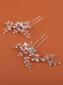 2 chiếc kẹp tóc đính đá lấp lánh trang trí cô dâu, vương miện phong cách Boho, phụ kiện đội đầu cho đám cưới và ngày Valentine. - Bạc - Xem 2