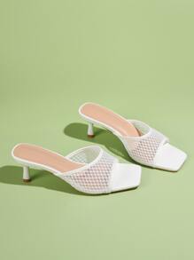 Minimalist Mesh Stiletto Heeled Mule Sandals - White - View 1