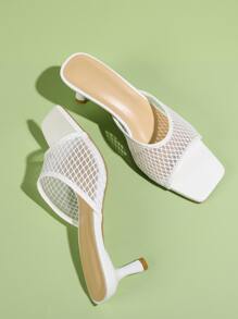 Minimalist Mesh Stiletto Heeled Mule Sandals - White - View 2